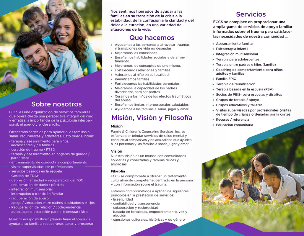 Page two of the Family & Children's Counseling Services brochure in Spanish.